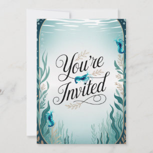 Blue Cherry Shrimp Wedding Party Invitation