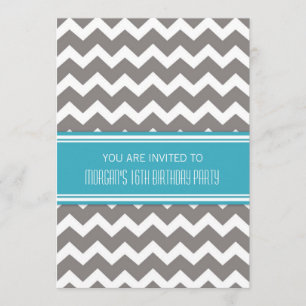 Blue Chevron 16th Birthday Party Invitations
