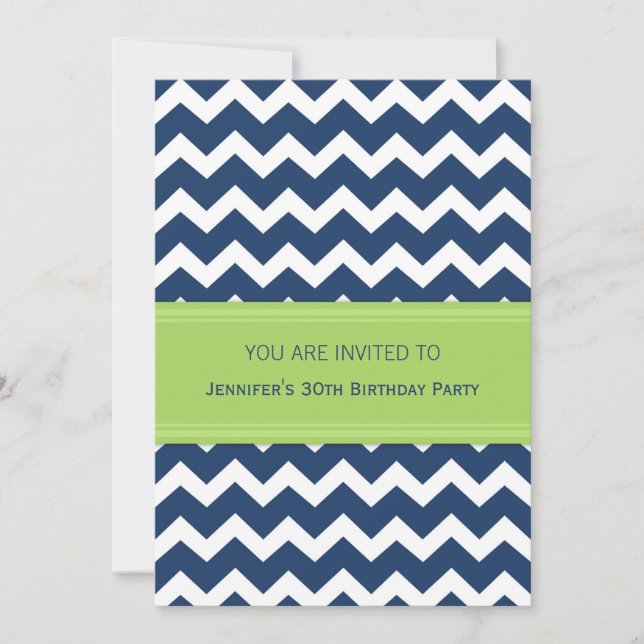 Blue Chevron 30th Birthday Party Invitations (Front)