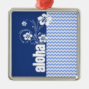 Blue Chevron; Aloha Metal Ornament