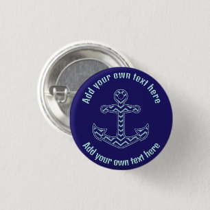 Blue Chevron Anchor Nautical Custom Text 1 Inch Round Button
