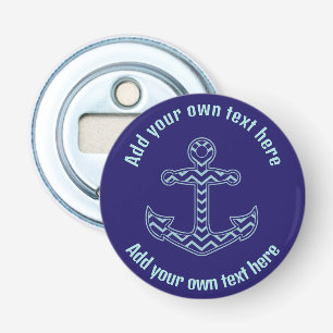 Blue Chevron Anchor Nautical Custom Text Bottle Opener