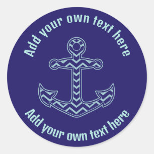 Blue Chevron Anchor Nautical Custom Text Classic Round Sticker