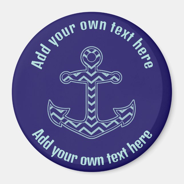 Blue Chevron Anchor Nautical Custom Text Magnet (Front)