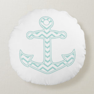 Blue Chevron Anchor Nautical Round Pillow