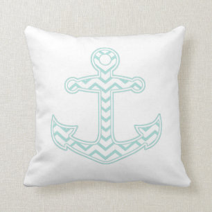 Blue Chevron Anchor Nautical Throw Pillow