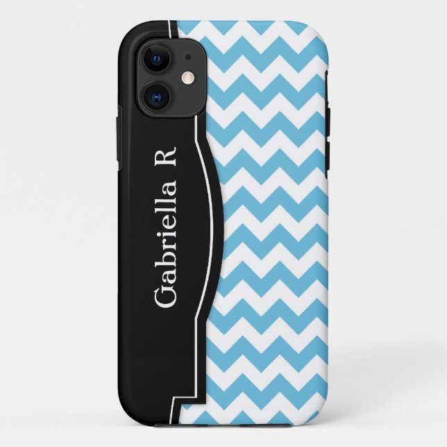 Blue Chevron Black Frame iPhone 5 coque (Dos)