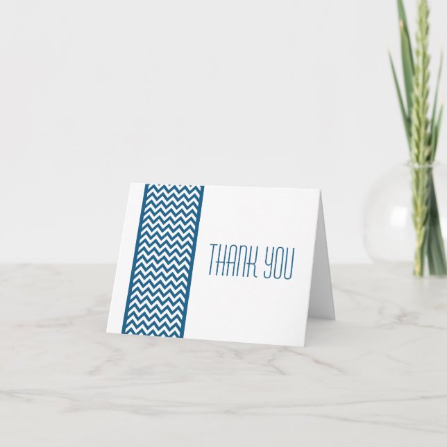 Blue Chevron Border Thank You Card (Front)