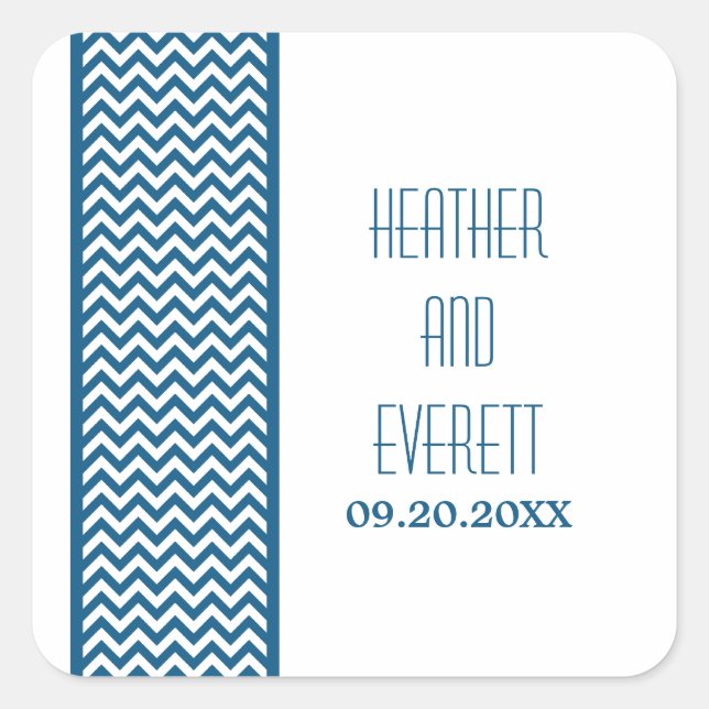 Blue Chevron Border Wedding Stickers (Front)