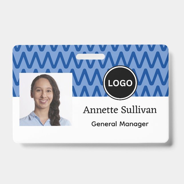 Blue Chevron | Company Logo & Bar code | Employee Badge (Front)