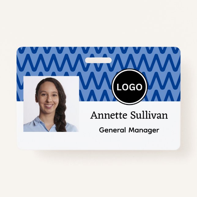 Blue Chevron | Company Logo & Bar code | Employee Badge (Front)
