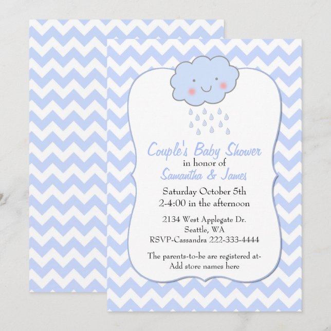 Blue Chevron Couple's Baby Shower Invitation (Front/Back)