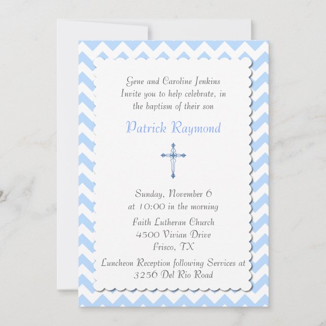 Blue Chevron Custom Baptism Invitation (Front)