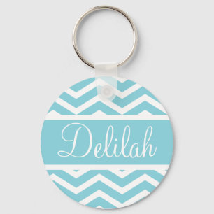 Blue Chevron Custom Name Keychain