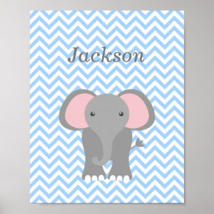 Blue Chevron Elephant Personalized Nursery Decor