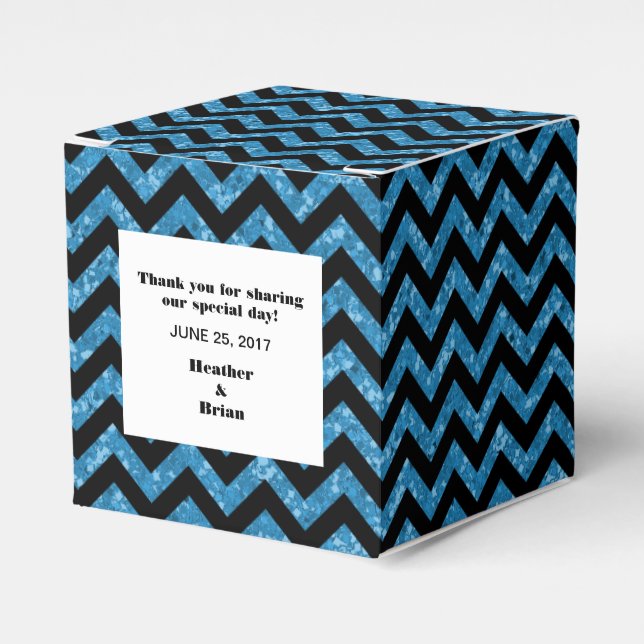 Blue Chevron Glitter Favour Box (Front Side)