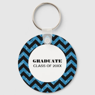 Blue Chevron Glitter Graduation Keychain