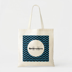 Blue Chevron Glitter Quinceañera Tote Bag