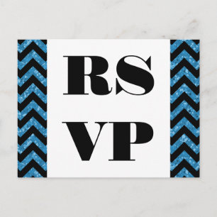 Blue Chevron Glitter RSVP Postcard