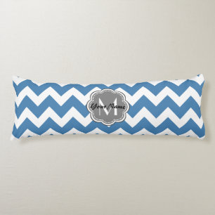 Blue Chevron, Grey Floral Custom Monogram Body Pillow