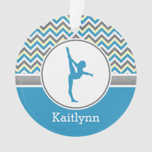 Blue Chevron Gymnast Personalized w/ Monogram Ornament
