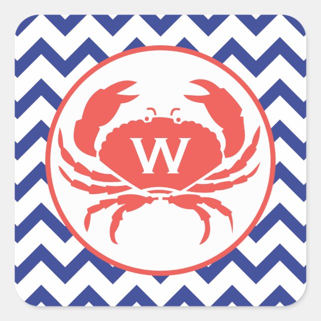 Blue Chevron Monogram Crab Sticker (Front)