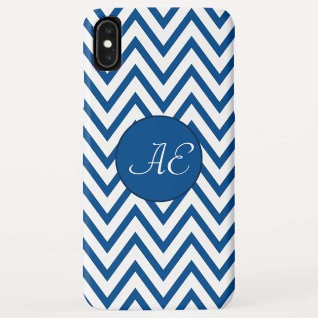 Blue Chevron Monogram Modern Case-Mate iPhone Case (Back)