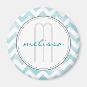 Blue Chevron Monogram Pattern Magnet