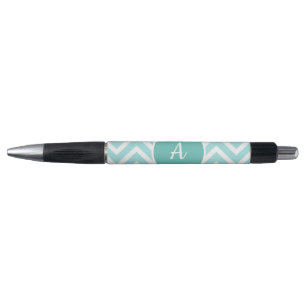 Blue chevron monogram pen