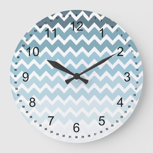 Blue Chevron Ombre Large Clock (Front)