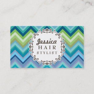 Blue Chevron Pattern Hair Stylist Business Cards