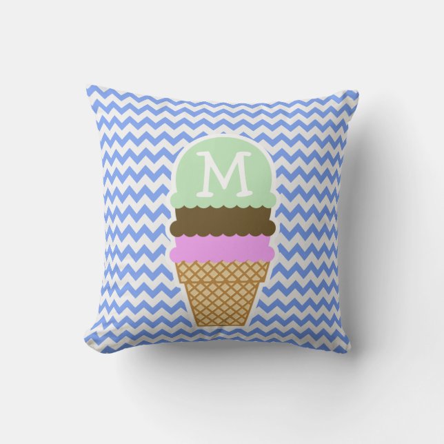 Blue Chevron Pattern; Ice Cream Cone Throw Pillow (Front)