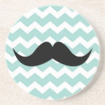 Blue chevron pattern moustache thirsty sandstone coaster<br><div class="desc">Stumped for a fun yet practical housewarming gift? Try these fun moustache coasters. Design feature a cute moustache with a chevron zigzag background. Add colours and whimsy to your coffee table,  dinner setting or work desk.</div>