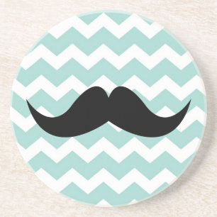 Blue chevron pattern moustache thirsty sandstone coaster