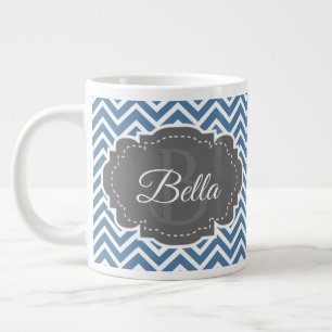 Blue Chevron Personalize Giant Coffee Mug