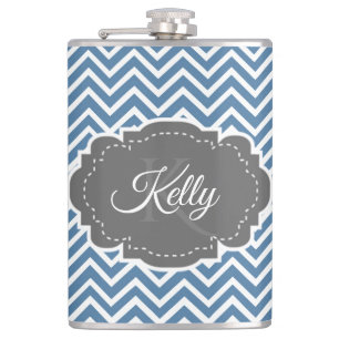 Blue Chevron Personalized Flask