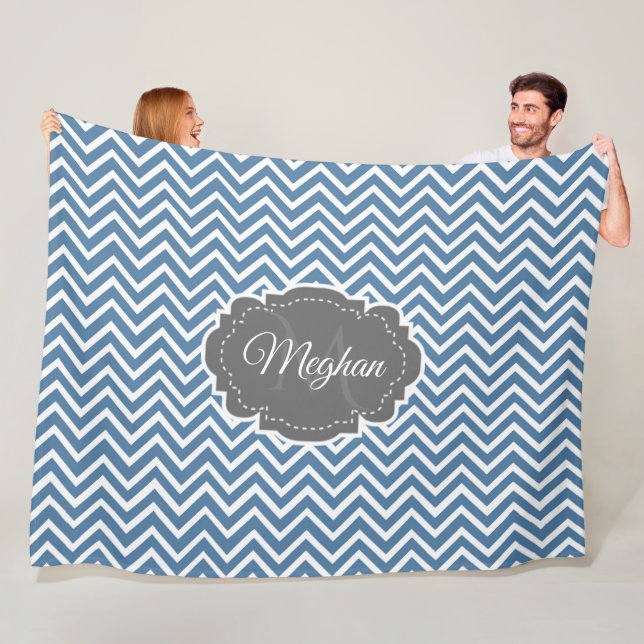 Blue Chevron Personalized Fleece Blanket (In Situ)