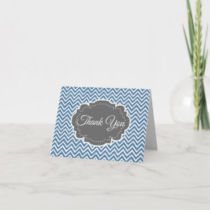 Blue Chevron Personalized Folded Thank You Card