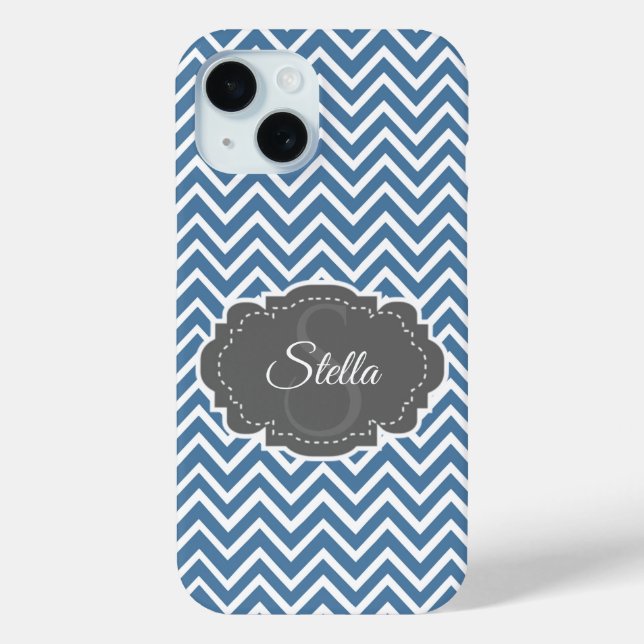 Blue Chevron Personalized iPhone Case (Back)