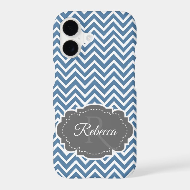 Blue Chevron Personalized iPhone Case (Back)
