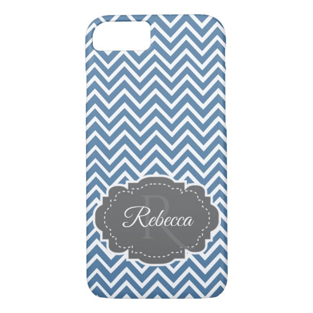Blue Chevron Personalized iPhone Case (Back)