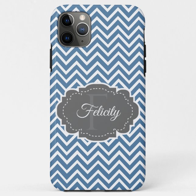 Blue Chevron Personalized iPhone Case (Back)
