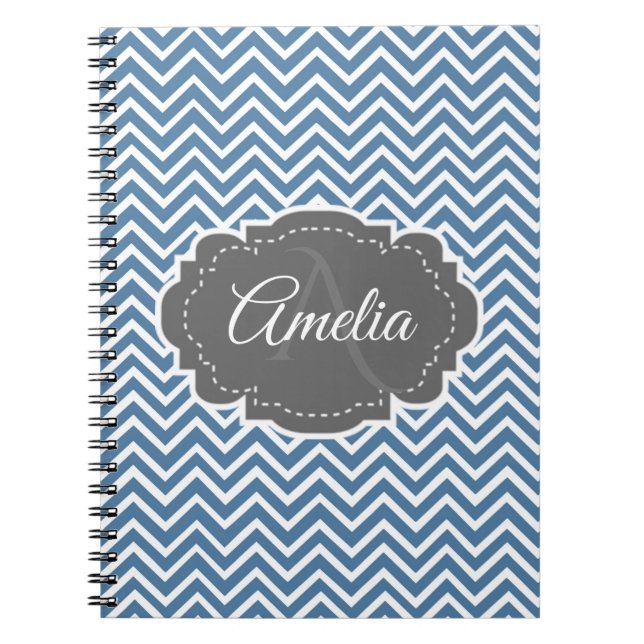 Blue Chevron Personalized Notebook (Front)