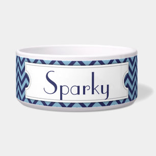 Blue Chevron Personalized Pet Bowl