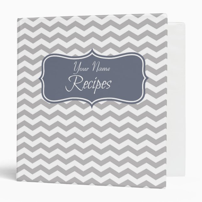 Blue Chevron Personalized Recipe Binder (Front/Inside)
