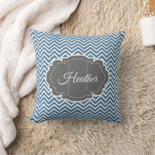 Blue Chevron Personalized Throw Pillow