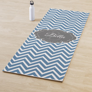 Blue Chevron Personalized Yoga Mat
