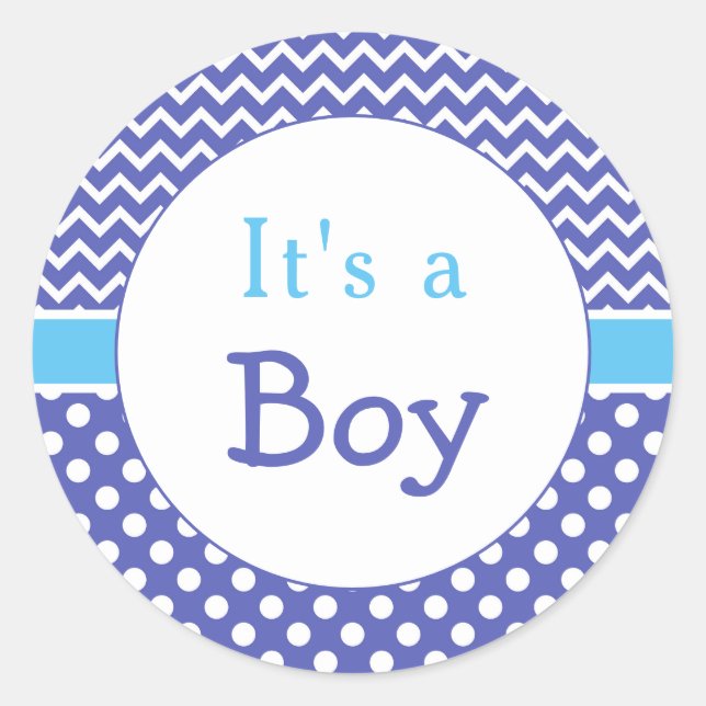 Blue Chevron & Polkas Dot Baby Shower Classic Round Sticker (Front)
