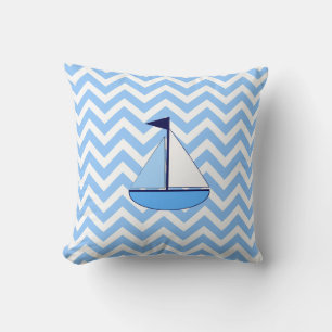 Blue Chevron Sailboat  (Zig Zag) Pillow