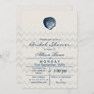Blue Chevron Seashell Beach Invitations de douche 